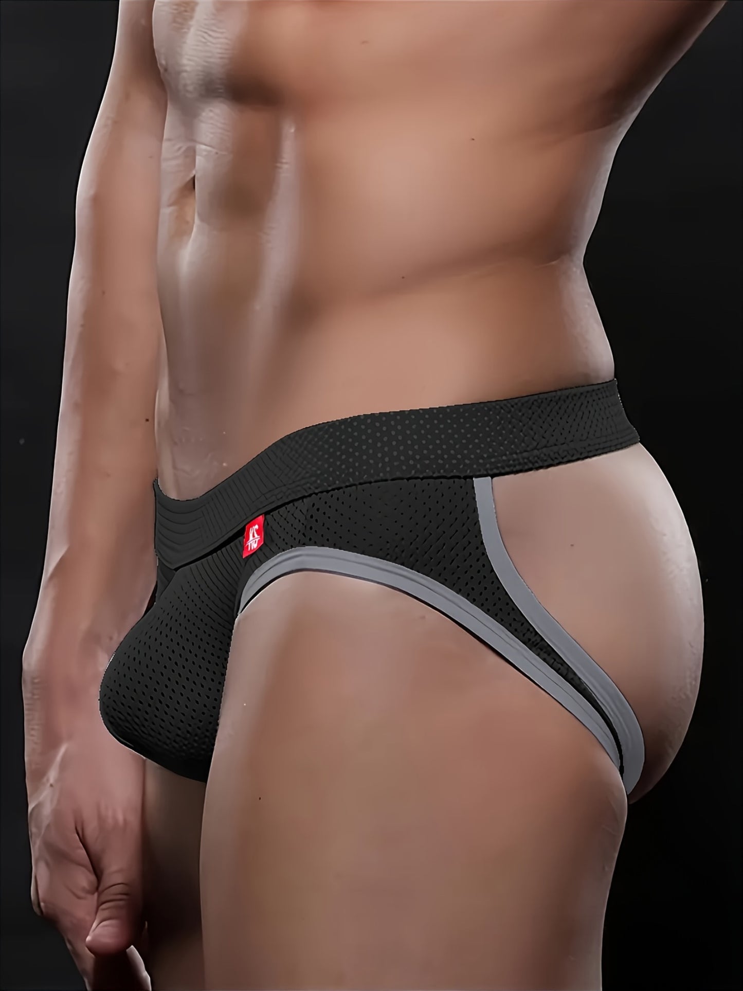 Mesh Mischief Jockstrap - Black/Gray - front view