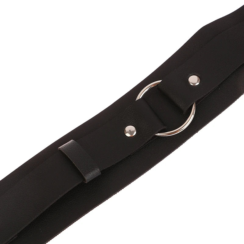 Men's Adjustable PU Leather Armband Bold Fetish Strap with O-Ring - detail view