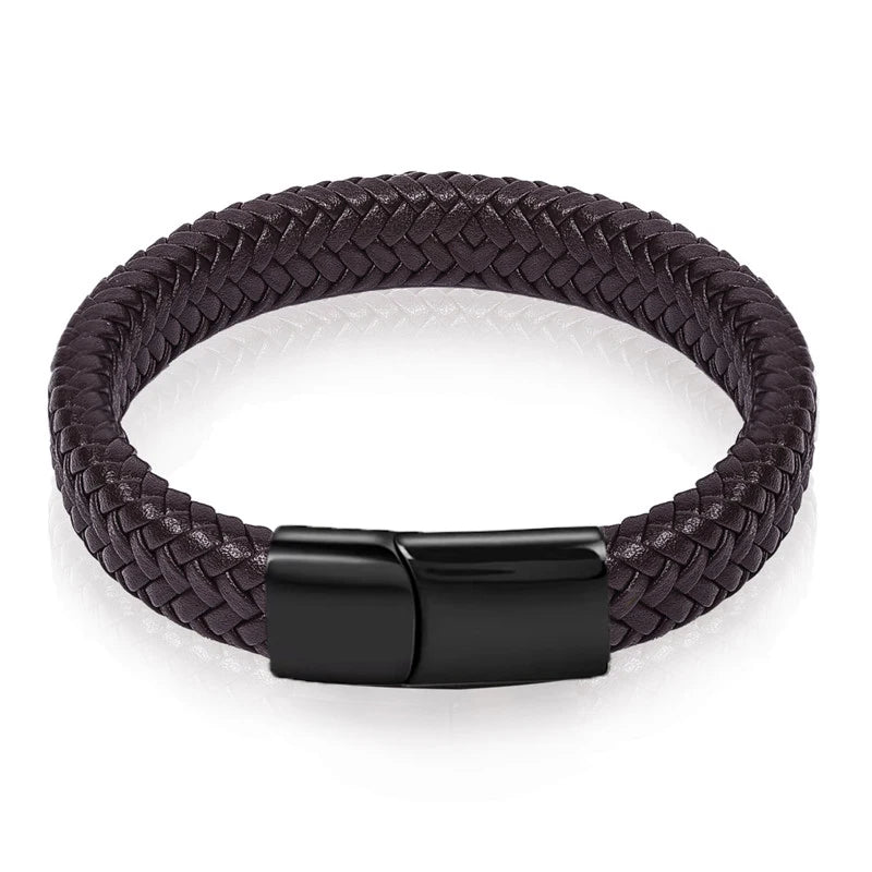Mens Stylish Braided Leather Bracelet - back view