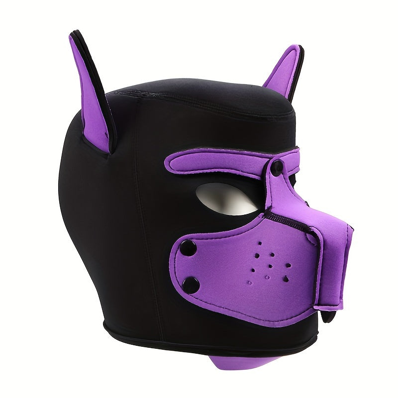 Pup Play Hood  Black & Purple - front view