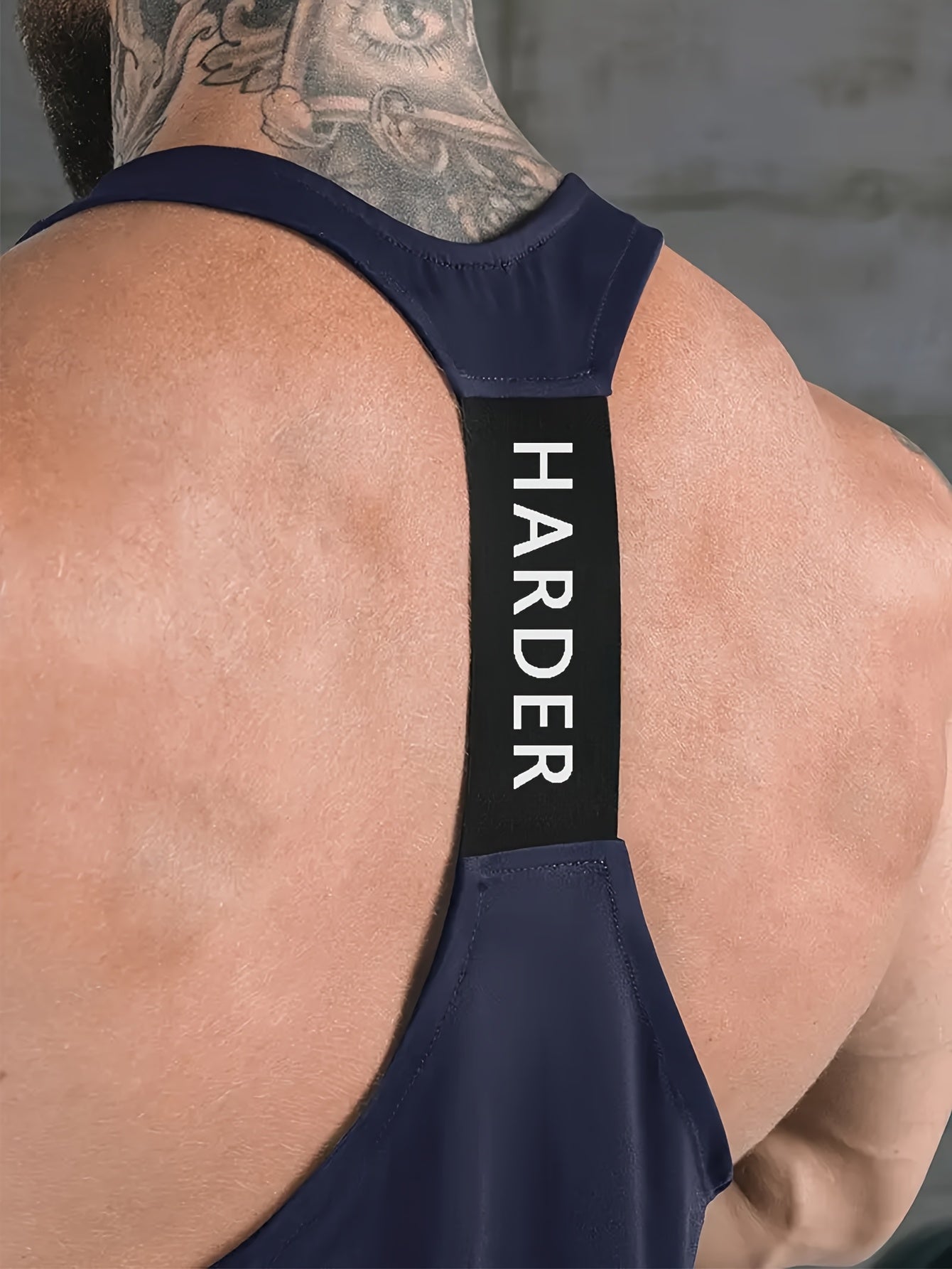 Go Harder Racerback Navy Tank - back view