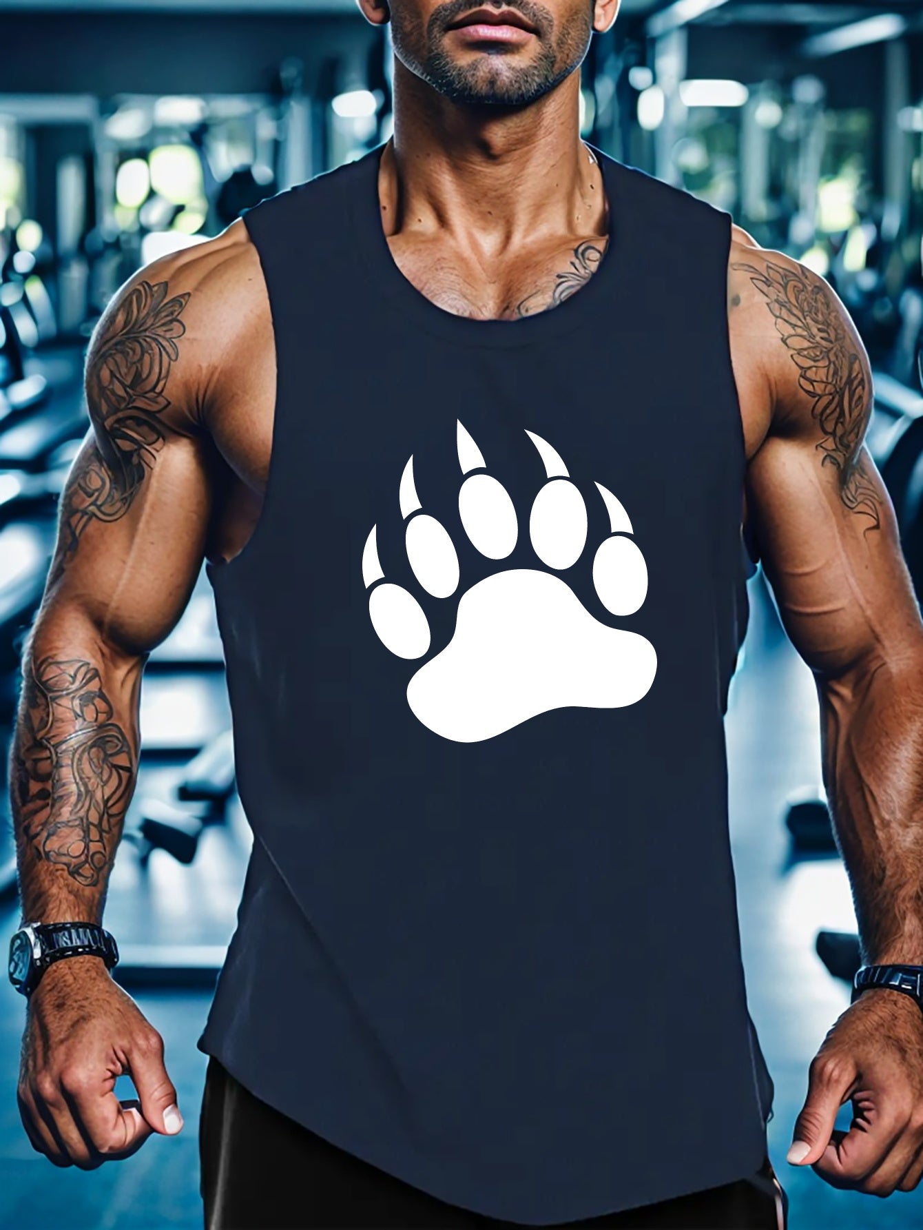 Tank  Mens Sleeveless Bear Paw Top | Bold Muscle Cut Tee for Gym, Street, or Pride - front view