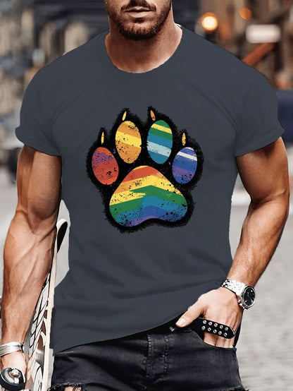 Pride Paw Power  Mens Rainbow T-Shirt, Soft Polyester Summer Tee - front view