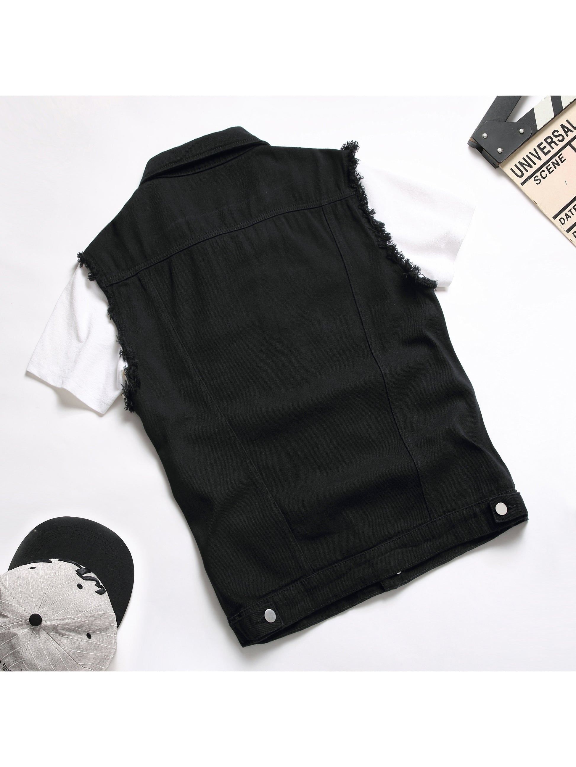 "Bad Boy Summer" Frayed Black Denim Vest - back view