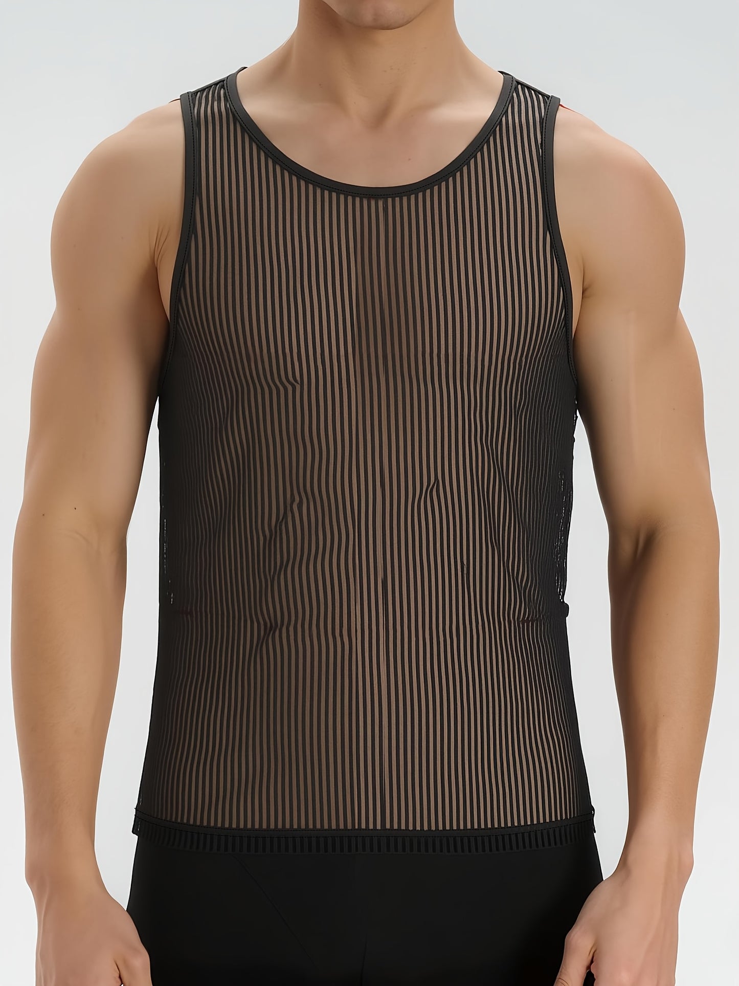 Men's Sheer Knit Tank Top – Slim Fit Transparent Mesh Sleeveless Shirt