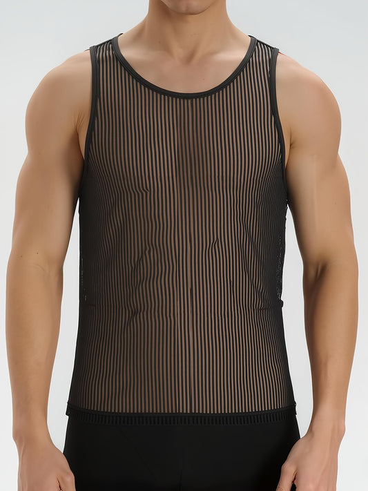 Men's Sheer Knit Tank Top – Slim Fit Transparent Mesh Sleeveless Shirt