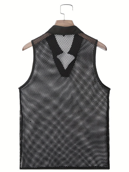 Men’s V-Neck Mesh Tease Tank – Bold Sleeveless Top for Parties, Play, and Steamy Summer Vibes