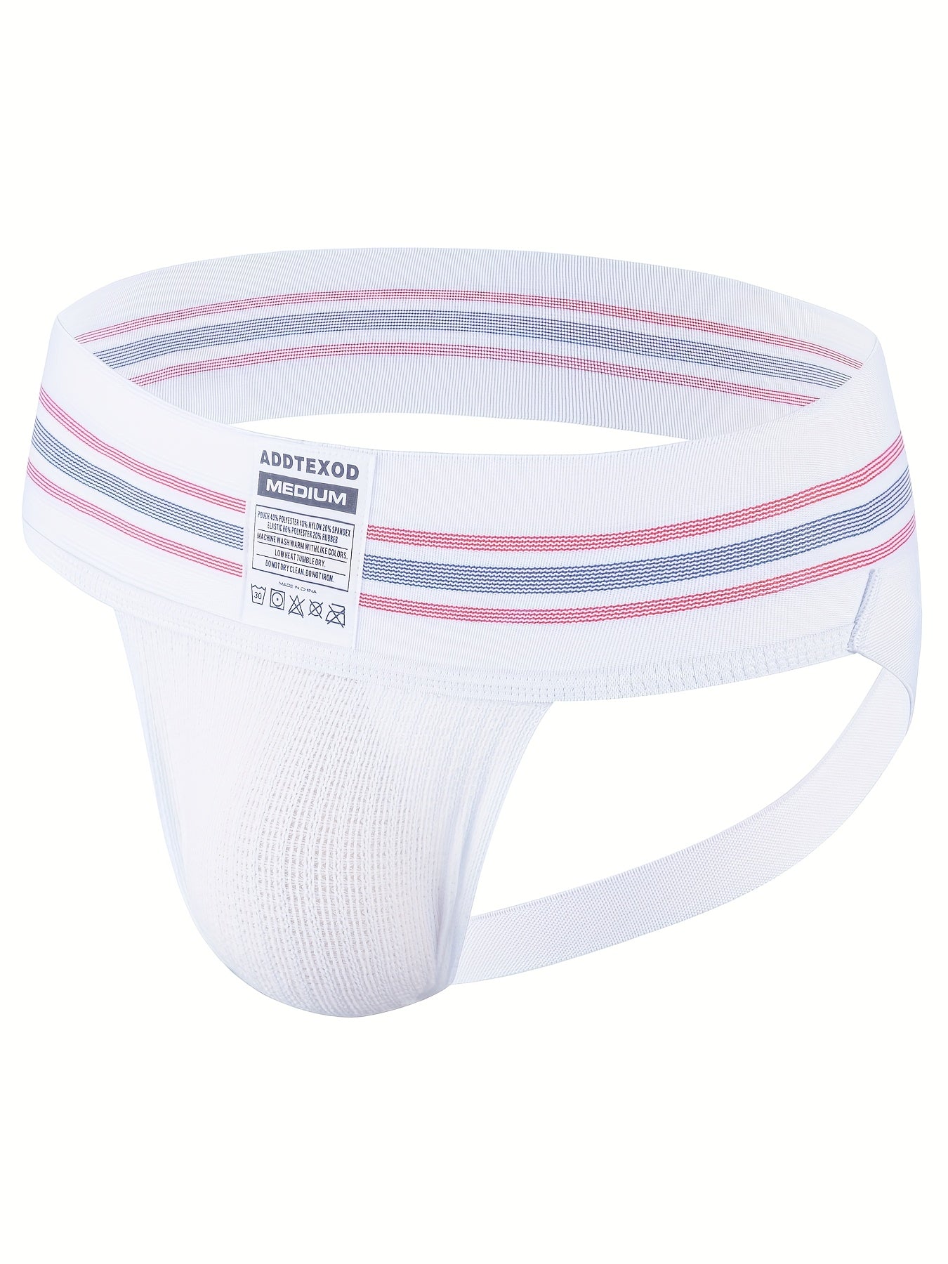 SportLift Jock – Men's Summer Mesh Thong | Breathable Athletic Fit, White with Pink & Blue Striped Waistband no