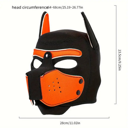 Pup Play Hood  Black & Orange - back view