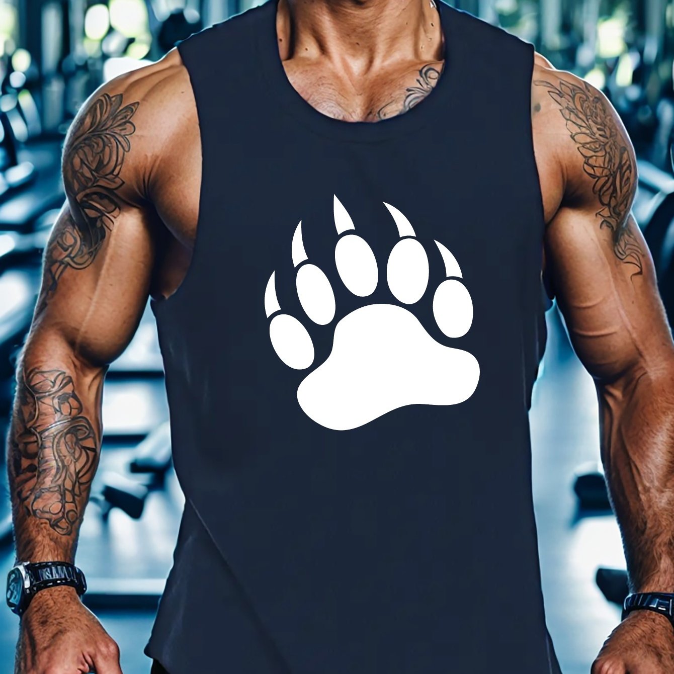 Tank  Mens Sleeveless Bear Paw Top | Bold Muscle Cut Tee for Gym, Street, or Pride - back view