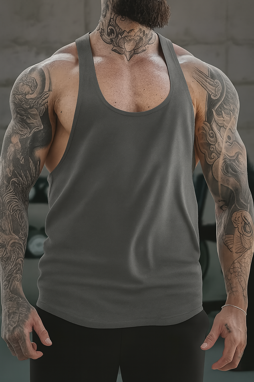Go Harder Racerback Mid Grey Tank - front view