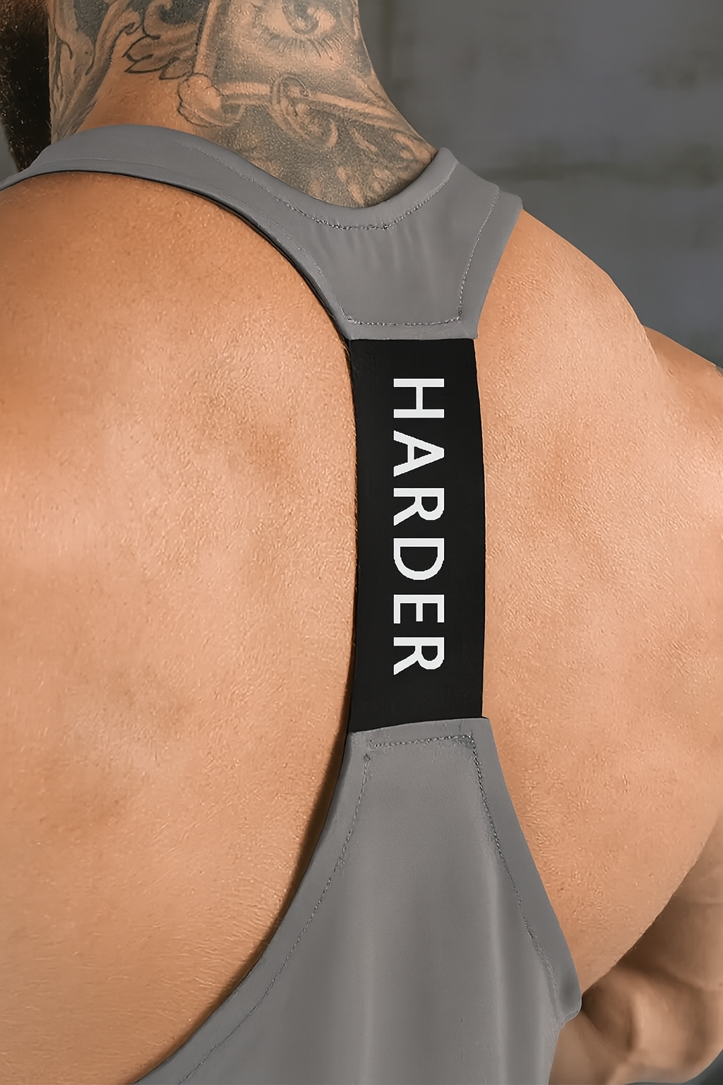 Go Harder Racerback Mid Grey Tank - back view
