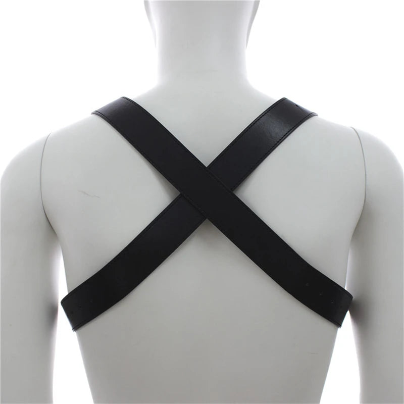 Heavy-Duty Leather Chest Harness  Adjustable Fetish Strap Gear for Gay Men - detail view
