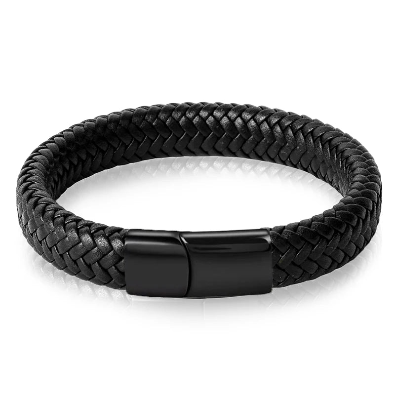 Mens Stylish Braided Leather Bracelet - front view