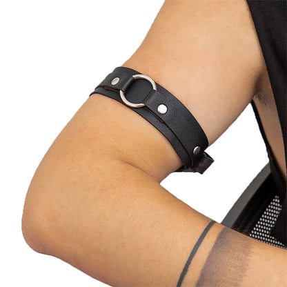 Men's Adjustable PU Leather Armband  Bold Fetish Strap with O-Ring - front view
