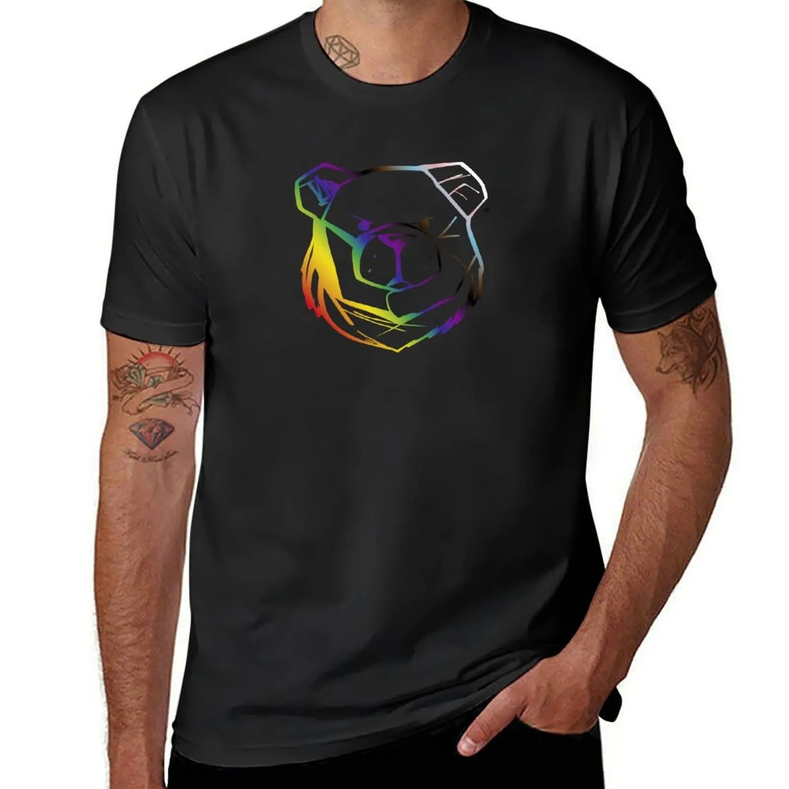 Mens Bold Bear Pride T-Shirt  Rainbow Bear Logo - front view