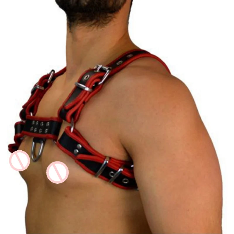 Red Edge Leather Chest Harness - back view