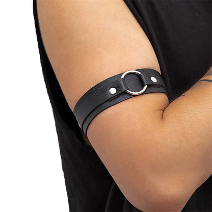 Men's Adjustable PU Leather Armband  Bold Fetish Strap with O-Ring - back view