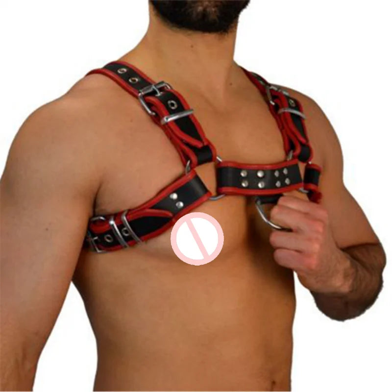 Red Edge Leather Chest Harness - front view