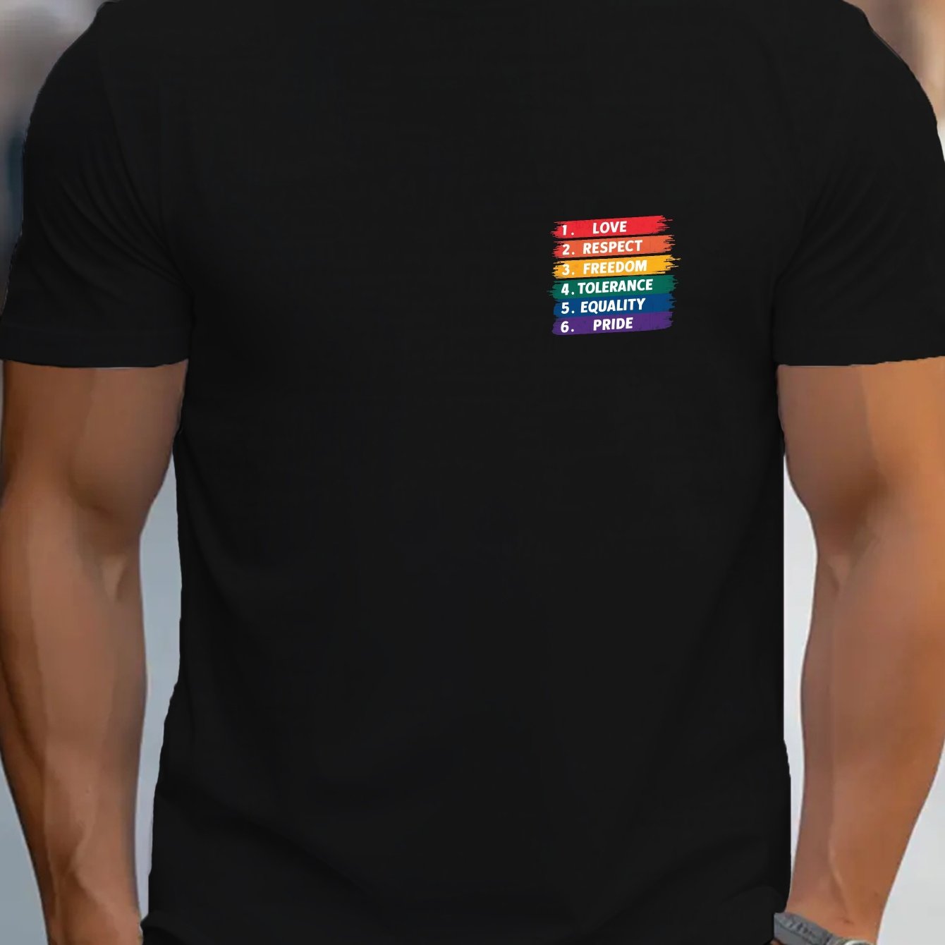 "Loud, Proud & Polyester-Clad" Pride Tee - detail view