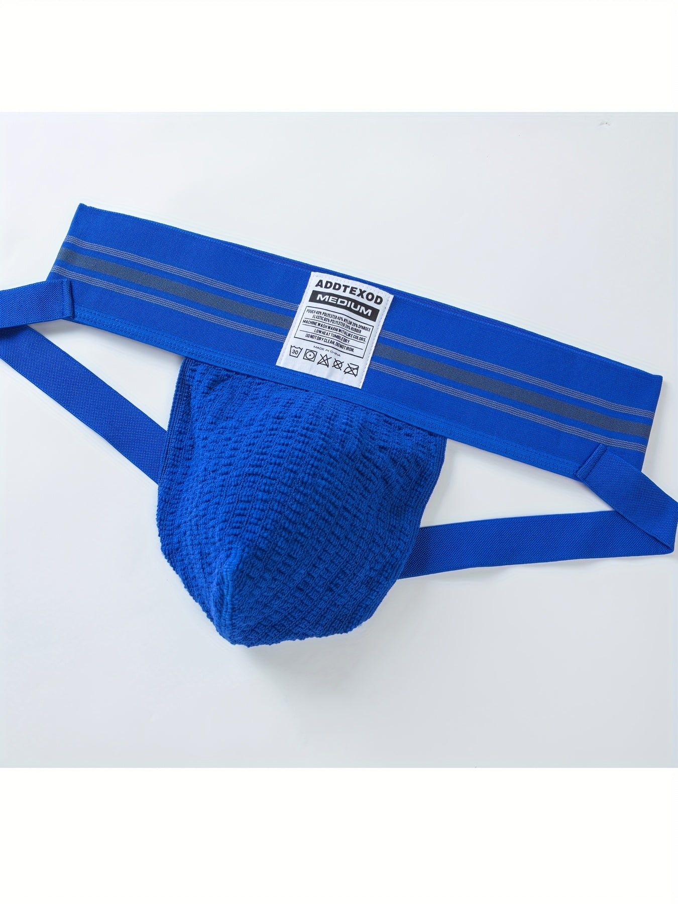 SportLift Jock – Men's Summer Mesh Thong | Breathable Athletic Fit, Blue with Grey Striped Waistband