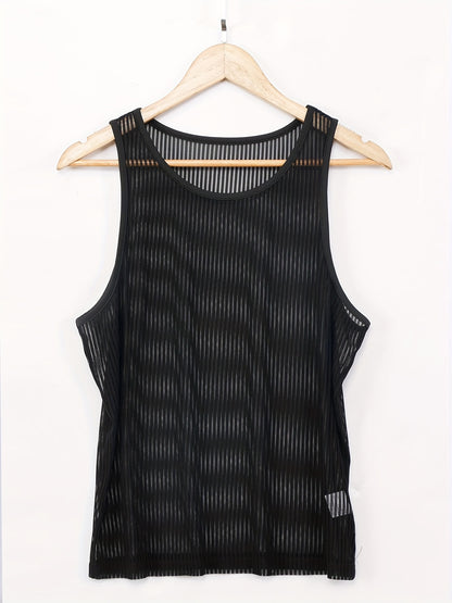 Men's Sheer Knit Tank Top – Slim Fit Transparent Mesh Sleeveless Shirt