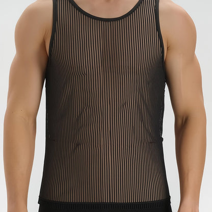 Men's Sheer Knit Tank Top – Slim Fit Transparent Mesh Sleeveless Shirt