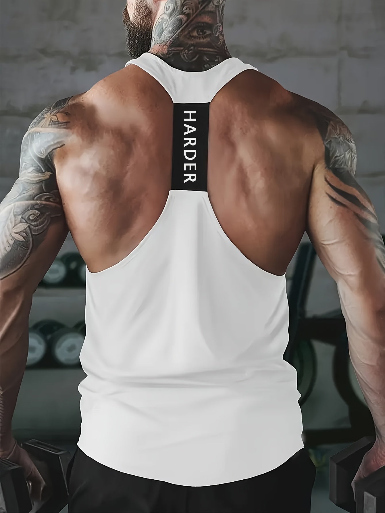 Go Harder Racerback White Tank - detail view