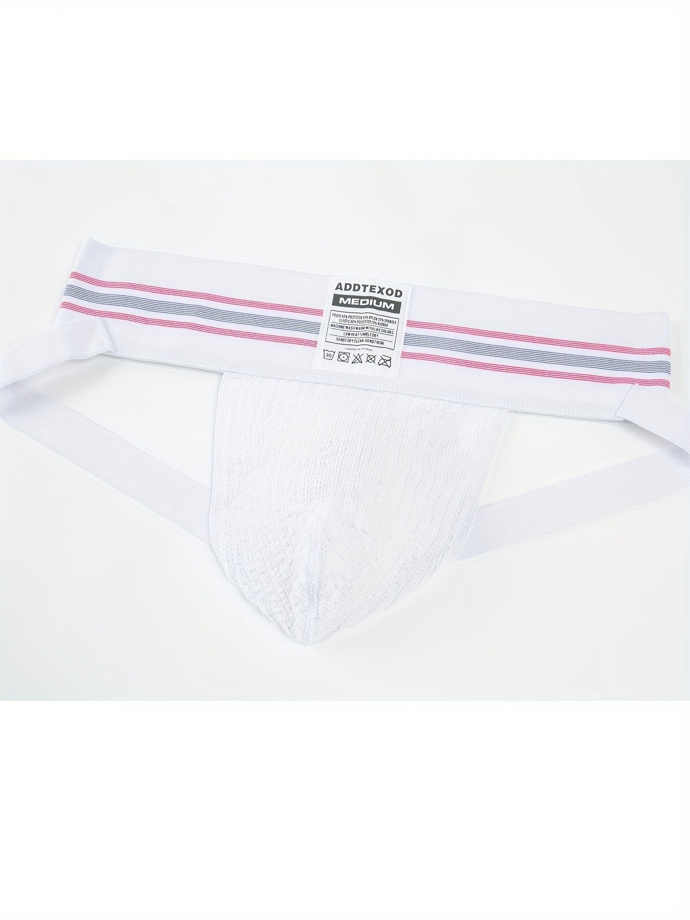 SportLift Jock – Men's Summer Mesh Thong | Breathable Athletic Fit, White with Pink & Blue Striped Waistband no
